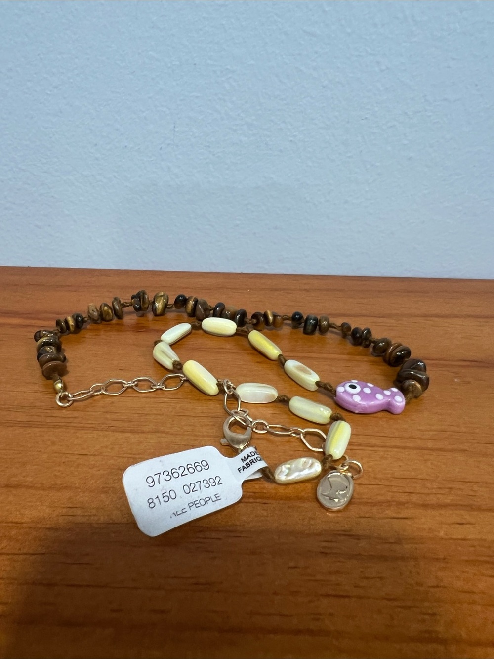 FREE PEOPLE NWT Ariana Ost Brown Yellow Purple Beaded Fish Necklace $38 MSRP NEW